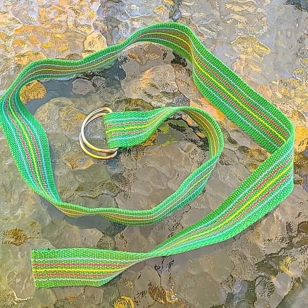 Y2k lime green‎ multicolored striped belt